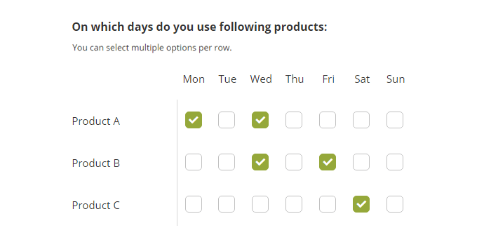 Multiple Choice Grid (Multiple Answers)
